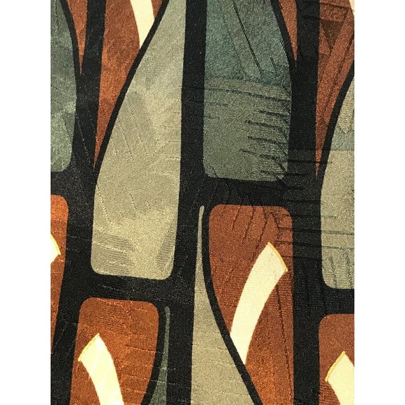 Cellini Linea Uomo Silk Neck Tie Green Brown Black Tan Abstract Art Deco Swing 5 - Picture 6 of 6